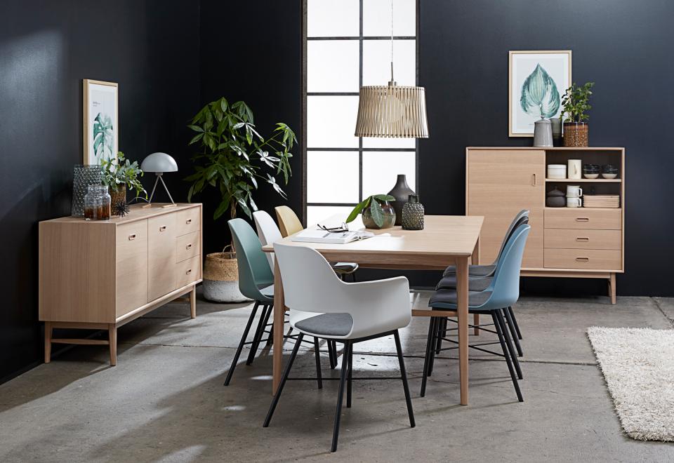 Kunststoffstuhl Gjeld - Metallbeine - skandinavisches Design - gepolsterte Sitzfläche - staubgrün