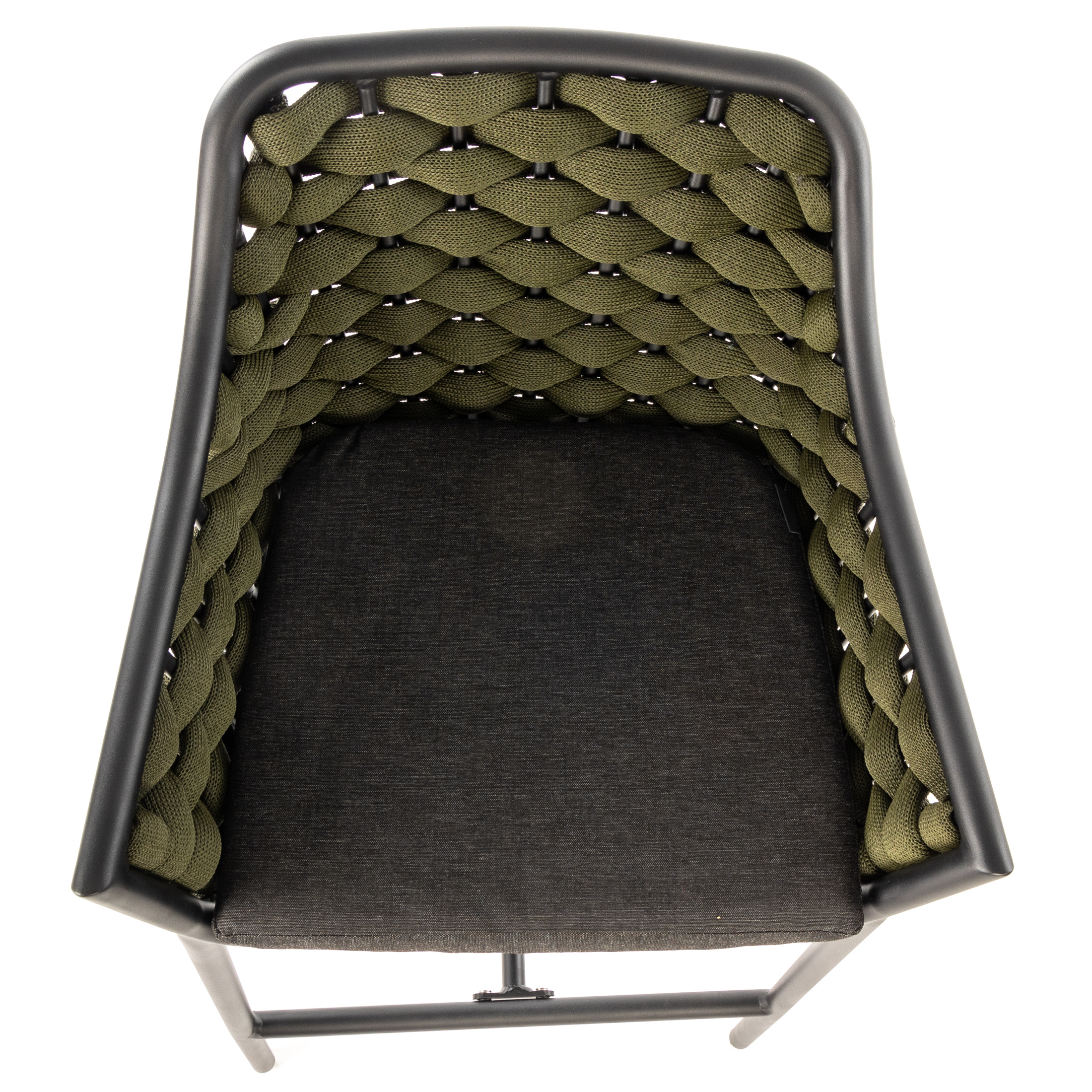 Outdoor Barhocker MIAMI - Seilgeflecht mit Textilene - stapelbar - schwarz/dunkelgrün/schwarz