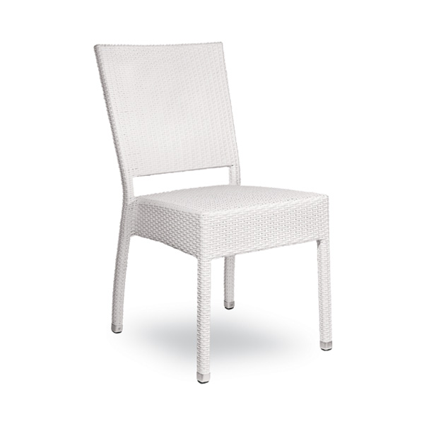 Stuhl mit Fläche aus Kunststoffgeflecht (Rattanoptik), stapelbar