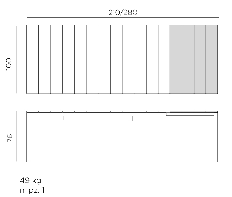 Nardi Rio 210 Extensible Gartentisch - ausziehbar - 100x210(280) cm  - bianco