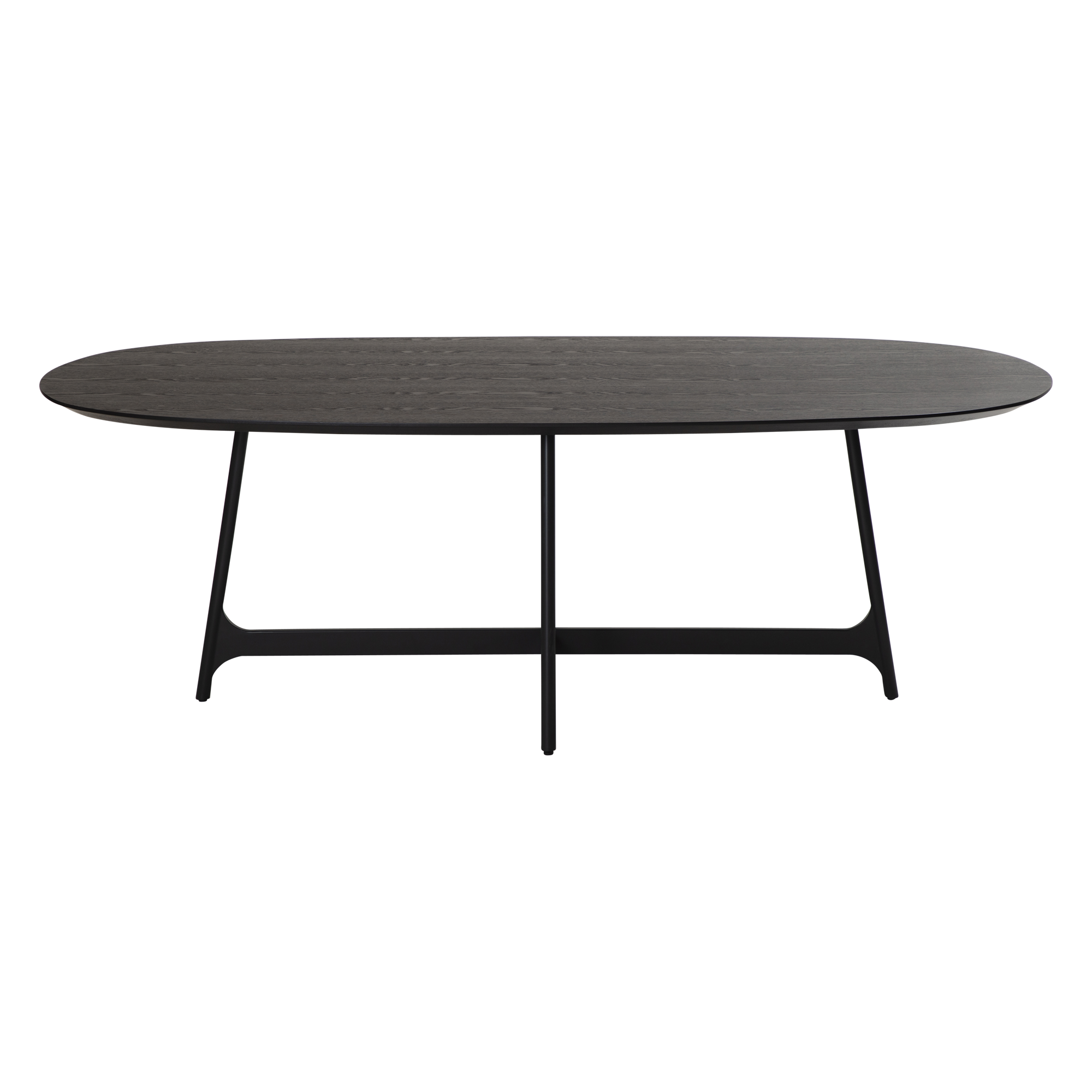 Dan-Form Ooid Tisch - Platte aus schwarz gebeiztem Eschenfurnier - oval - mit schwarzen Metallbeinen