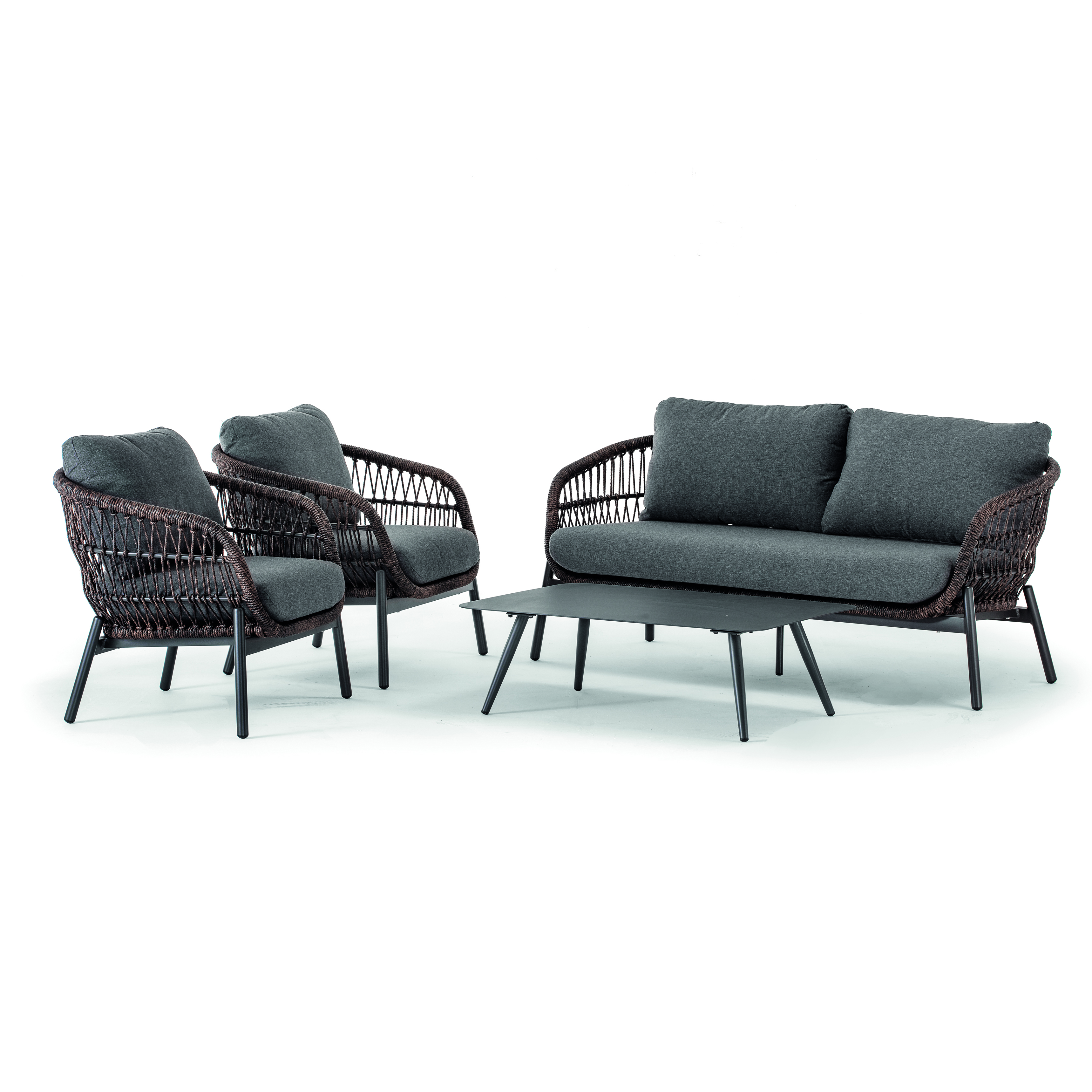 Grattoni Bari Garten Lounge Set - Aluminium mit Seilgeflecht & Textilene - 4-teilig
