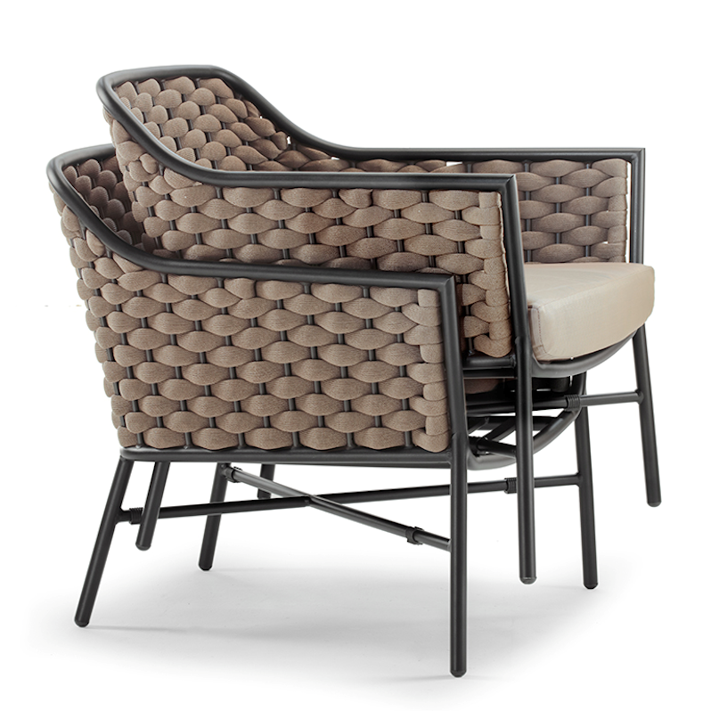 Grattoni Panama Garten Lounge Sessel - Seilgeflecht & Textilen - stapelbar - schwarz/taupe