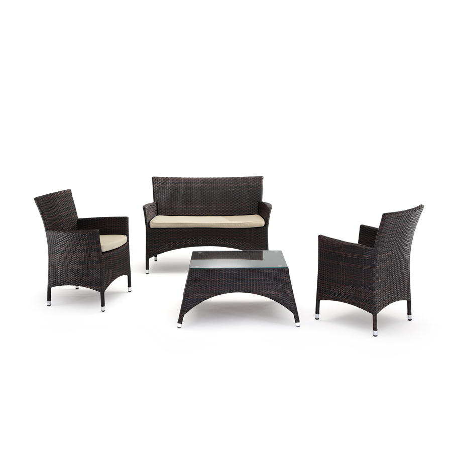 Garten Lounge Set FIRENZE inkl. zwei Sessel, ein Sofa und ein Tisch mit Glasplatte