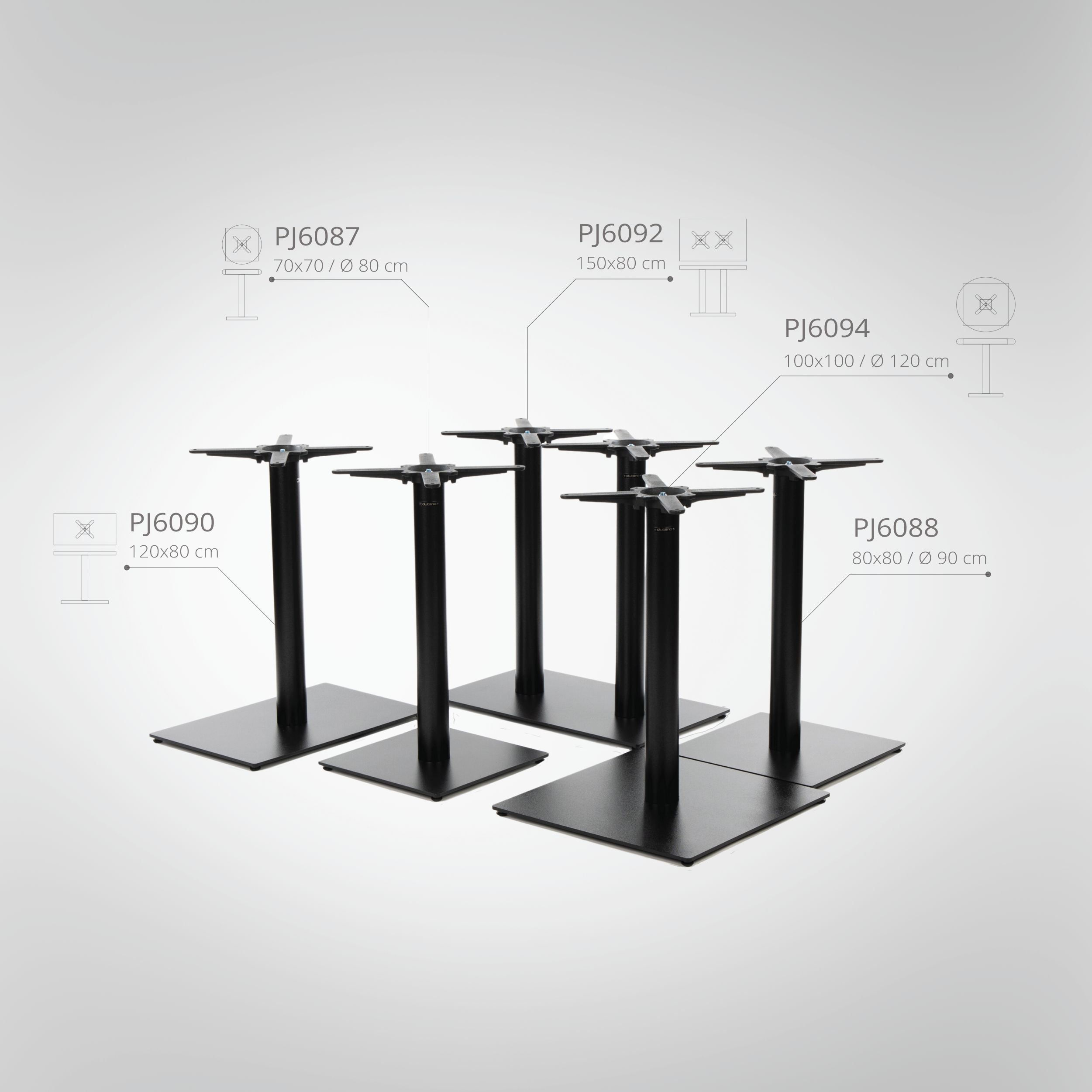 Tischgestell PJ6088 Premium - pulverbeschichtet - schwarz - quadratisch