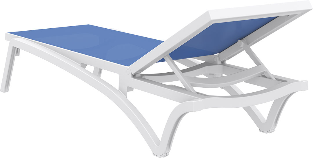 Siesta Pacific Sonnenliege aus Kunststoff mit rutschfesten Füßen und Rädern, Farbe: Blau/Weiß