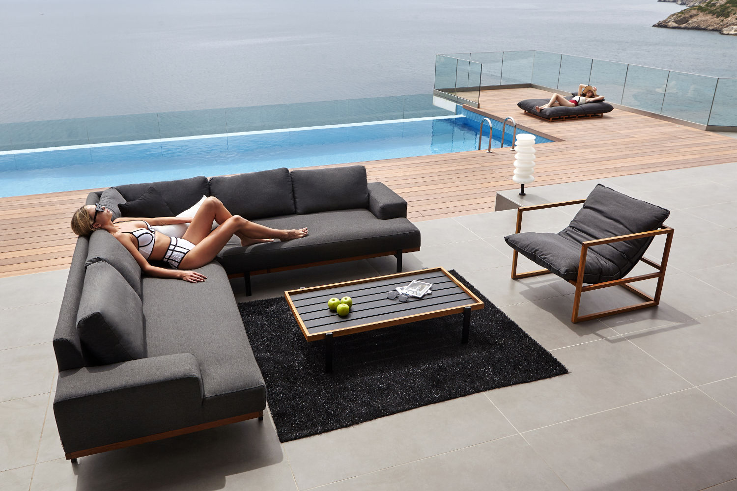 Premium Garten Loungeset SANTIAGO, 6-teilig, Teakholz/Aluminium mit Sunbrella Bezug