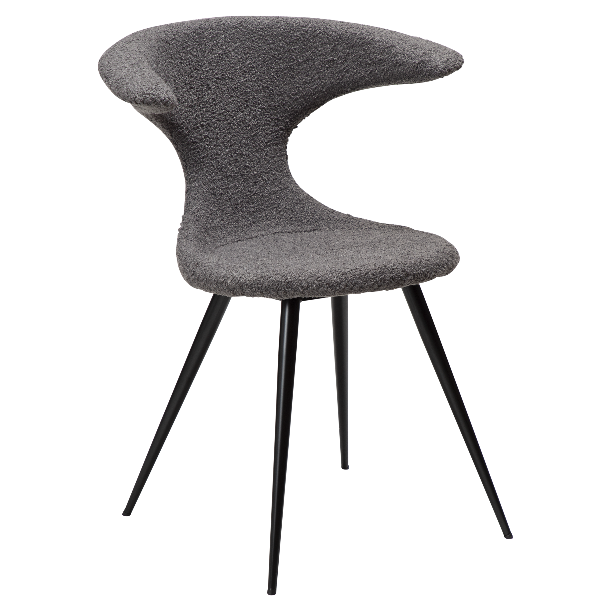 Dan-Form Flair Stuhl - Steinfarbener RPES-Bouclé-Stoff mit schwarzen konischen Beinen