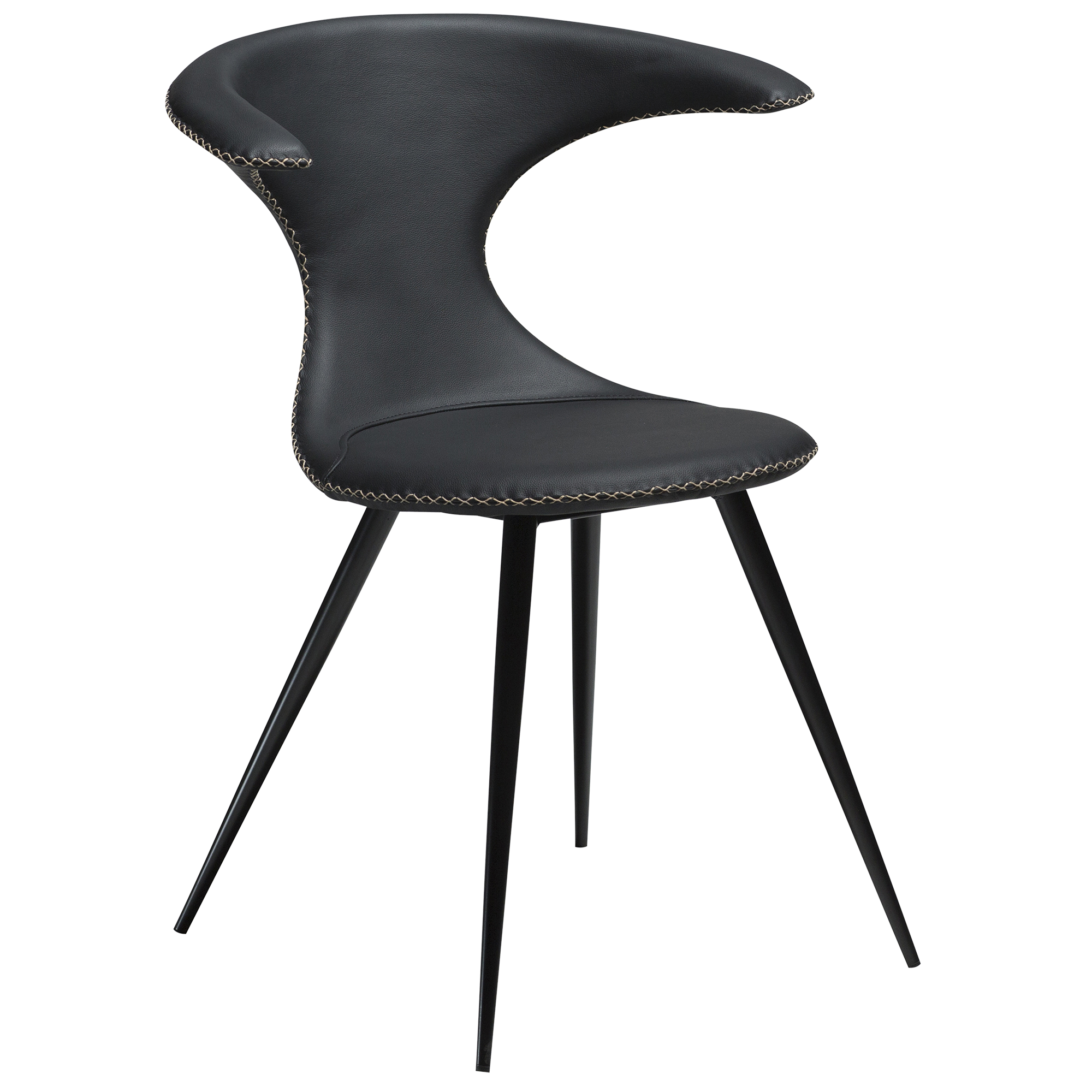 Dan-Form Flair Stuhl - Schwarzes Leder mit runden schwarzen Beinen