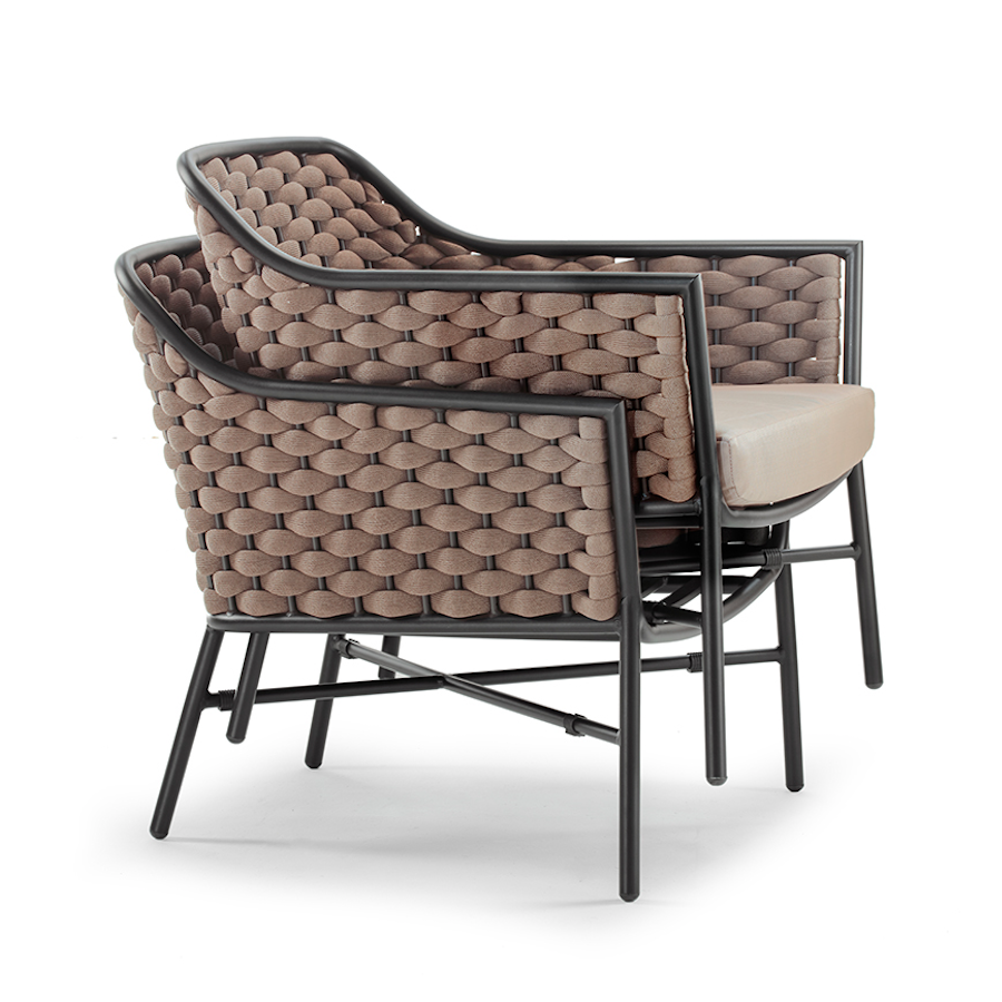 Grattoni Panama Garten Lounge Set, Seilgeflecht & Textilene, stapelbar, 4-teilig - Schwarz/Taupe