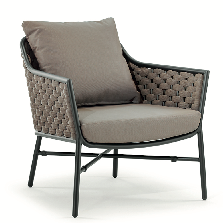 Grattoni Panama Garten Lounge Sessel - Seilgeflecht & Textilen - stapelbar - schwarz/taupe