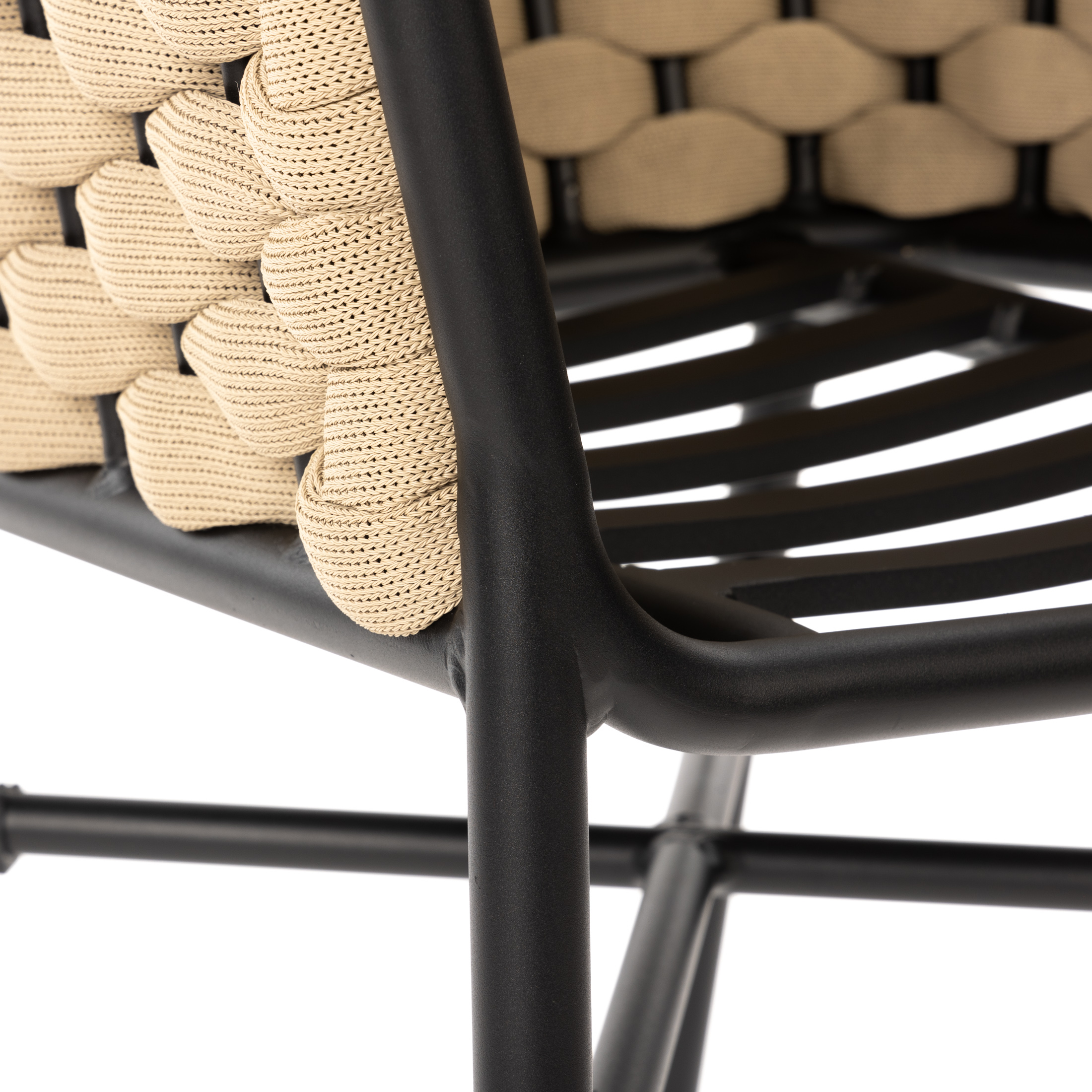 Geflecht Gartenstuhl MIAMI mit Armlehnen - Seilgeflecht & Textilene - stapelbar - schwarz/beige