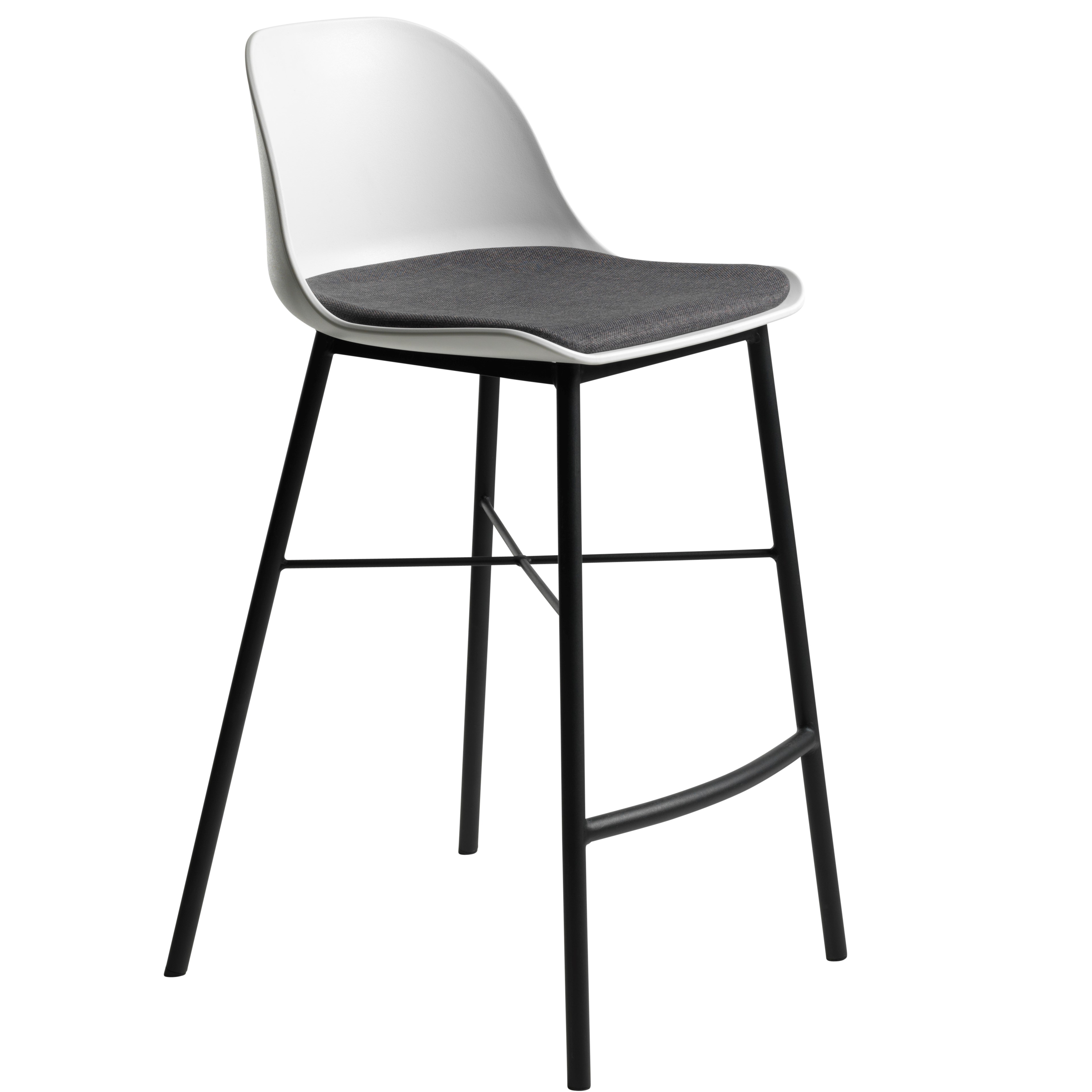 Kunststoffbarhocker Gjeld - Metallbeine - skandinavisches Design - gepolsterte Sitzfläche - weiß