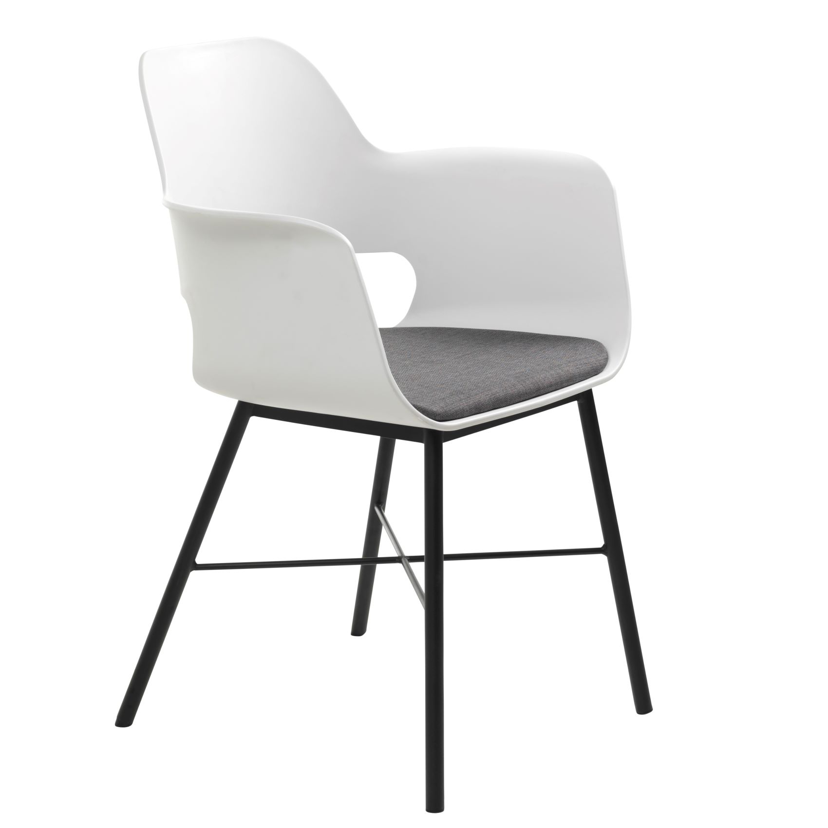 Kunststoffstuhl Gjeld - Armlehnen - skandinavisches Design- gepolsterte Sitzfläche - weiß