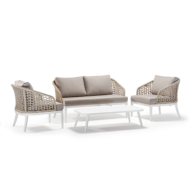 Grattoni Kos/3 Garten Lounge Set - inkl. 3er Sofa - 2 Gartensessel und Gartentisch - weiß/beige/braun