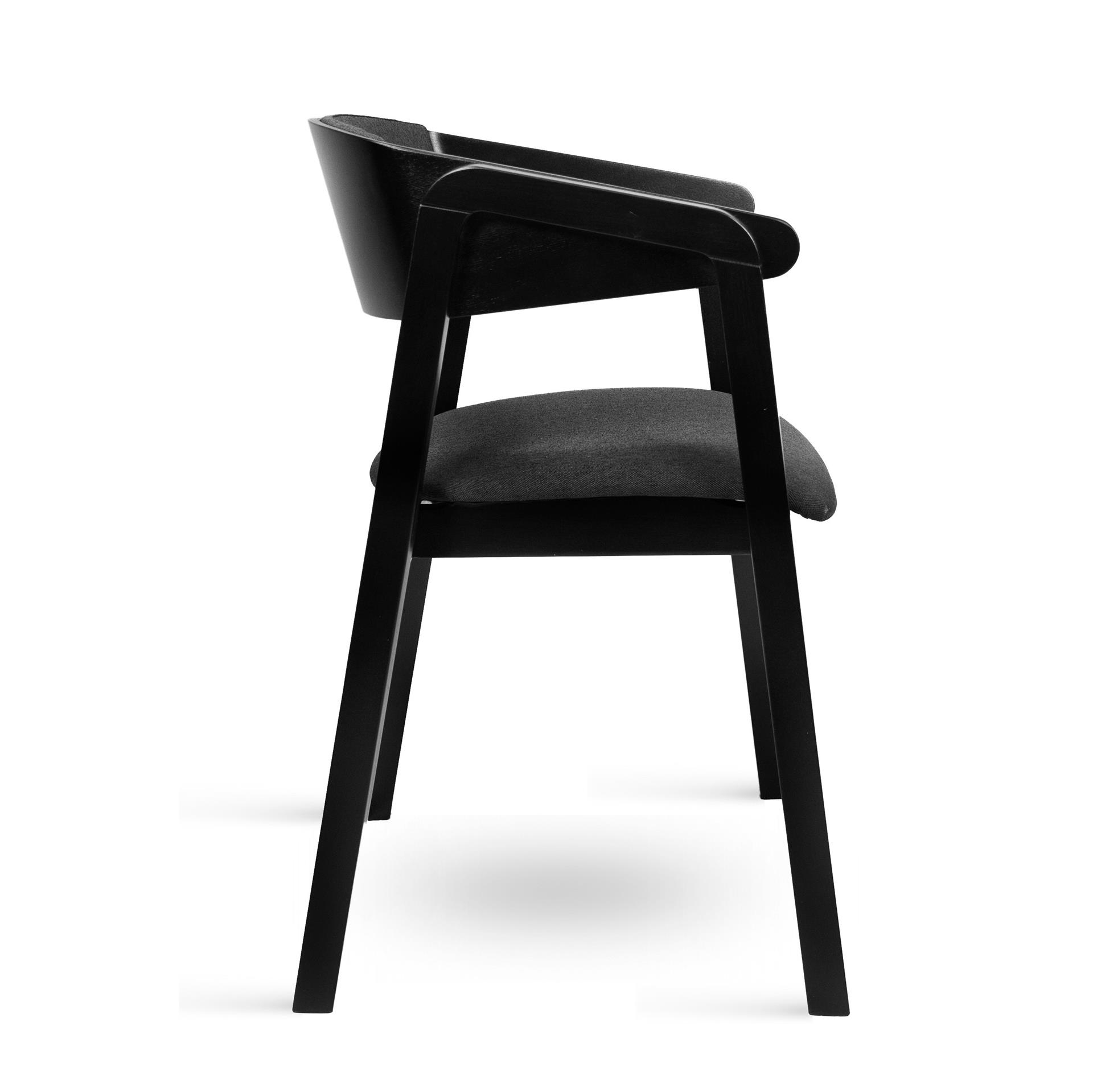 Moderner Holzstuhl ZOE BLACK, Sitzfläche und Rückenlehne dunkelgrau gepolstert